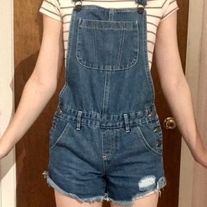 Cotton On Distressed Denim Overall Shorts